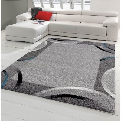 koton - tapis de couloir santana gris, noir, bleu motifs arcs 80x250cm