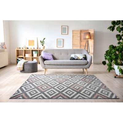 Tapis De Salon Scandinave Tavla Rose Pastel Gris Et Blanc 160 X 230 Cm