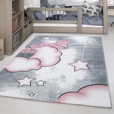 NUAGE - Tapis chambre enfant - 160 x 230 cm - rose et pastel